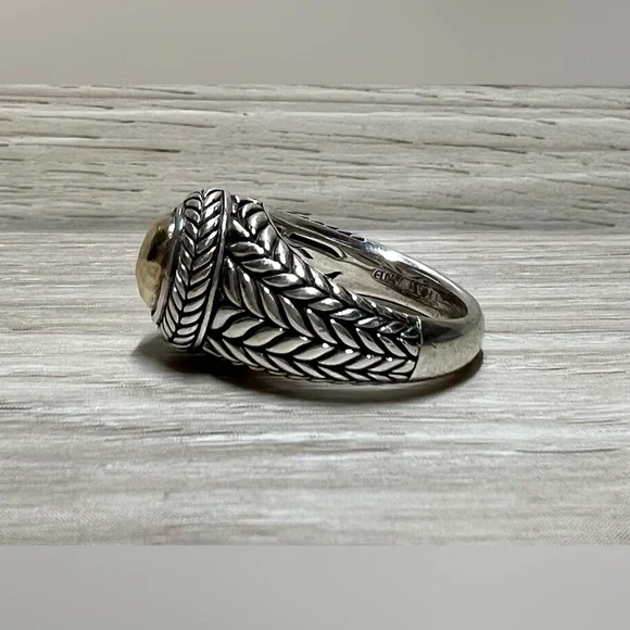 Designer JAI John Hardy Sterling Silver/14 K Gold Basket Weave Ring, Size 5 - Picture 2 of 8